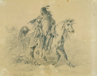 Blackfeet krijger te paard, ca. 1833-43 door Karl Bodmer